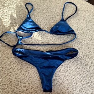 Zaful Velvety Blue Bikini Set
